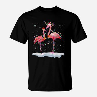 Flamingo Christmas Tree Santa Hat Xmas Light Merry Christmas Sweatshirt T-Shirt | Crazezy