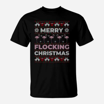 Flamingo Merry Flocking Ugly Christmas Sweater Xmas Gift Sweatshirt T-Shirt | Crazezy CA