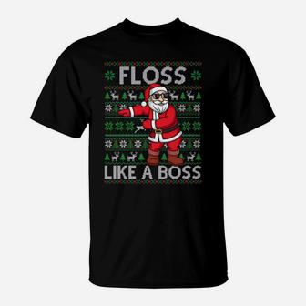 Floss Like A Boss Flossing Dance Santa Ugly Xmas Sweater Sweatshirt T-Shirt | Crazezy