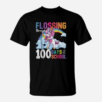 Flossing Through 100 Days Of School Flossing Unicorn T-Shirt - Seseable