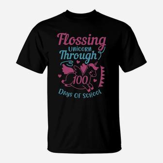 Flossing Unicorn Through 100 Days Of School T-Shirt - Monsterry