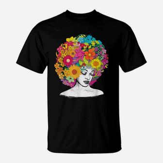 Flower Afro Women Black Queen African American Melanin Queen T-Shirt | Crazezy