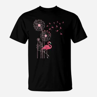 Flower Dandelion Exotic Animal Tropical Bird Pink Flamingo T-Shirt | Crazezy CA