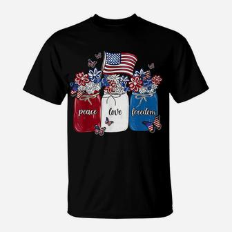 Flower Jar Usa Flag Peace Love Freedom Patriotic 4Th Of July T-Shirt | Crazezy