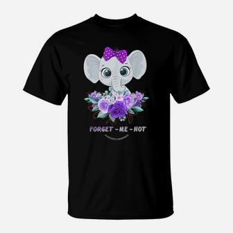 Forget Me Not Alzheimer's Awareness Elephant Flower T-Shirt | Crazezy UK