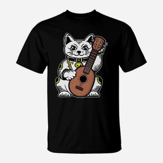 Fortune Cat Guitar Uke Musician Hawaii Hawaiian Acoustic T-Shirt | Crazezy UK