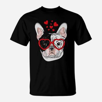 French Bulldog Sunglasses Heart Cute Dog Valentine T-Shirt - Monsterry UK