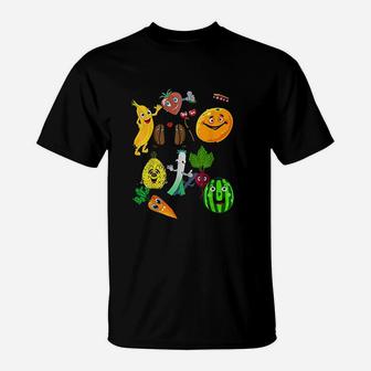 Fruits Vegetable Print Funny Veggie Vegan T-Shirt | Crazezy DE