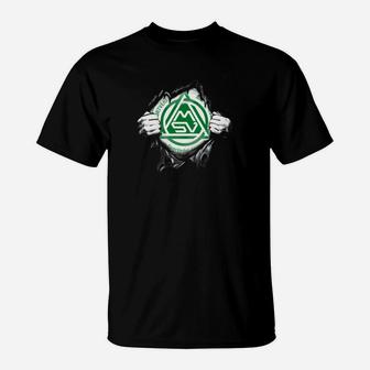 Fußball-Emblem Herren T-Shirt, Grün-Weiß Durchbruch-Design - Seseable