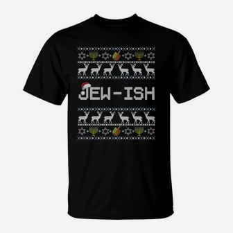 Fun Ugly Hanukkah Sweater Jew-Ish Santa Hat Merry Christmas Sweatshirt T-Shirt | Crazezy CA
