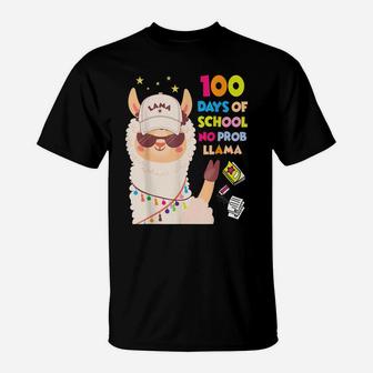 Funny 100 Days Of School No Probllama Llama Wearing Cap Kids T-Shirt | Crazezy
