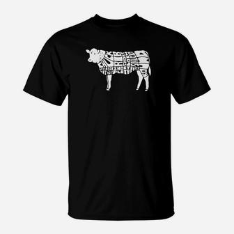 Funny Bbq Grilling For Men Cow Meat Cuts Chart Tee T-Shirt - Thegiftio UK
