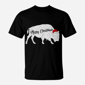 Funny Bison Animal Lover Santa Hat Bison Christmas T-Shirt | Crazezy