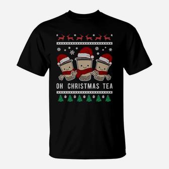 Funny Boba Christmas Tea Bubble Milk Ugly Xmas Sweatshirt T-Shirt | Crazezy