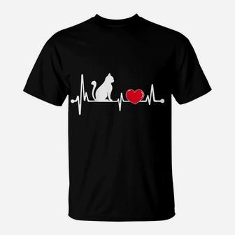 Funny Cat Heartbeat - Cat Lovers Gifts For Men Women - Girls Raglan Baseball Tee T-Shirt | Crazezy