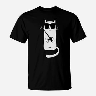 Funny Cat Wearing Sunglasses Fencing T-Shirt | Crazezy