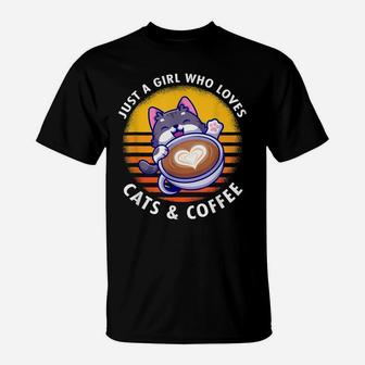 Funny Cats Coffee Caffeine Drink Humor Lovers Cat Lady T-Shirt | Crazezy UK