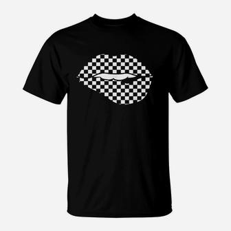 Funny Checkered Black White Lip T-Shirt | Crazezy CA