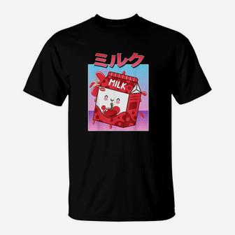 Funny Cherry Milk Shake Retro 90S Japanese Kawaii Cartoon T-Shirt | Crazezy DE