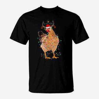 Funny Chicken Lights Santa Hat Sweater Xmas Tree Christmas Sweatshirt T-Shirt | Crazezy AU