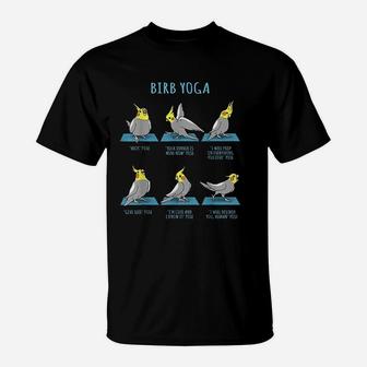 Funny Cockatiel Yoga Poses Birb Memes Cute Parrot Doodle T-Shirt | Crazezy