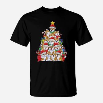 Funny Corgi Christmas Tree Lights Gift Santa Hat Dog Lover Sweatshirt T-Shirt | Crazezy DE