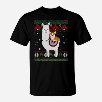 Funny Corgi Riding Llama Christmas Gifts Corgi Xmas Ugly Sweatshirt T-Shirt | Crazezy