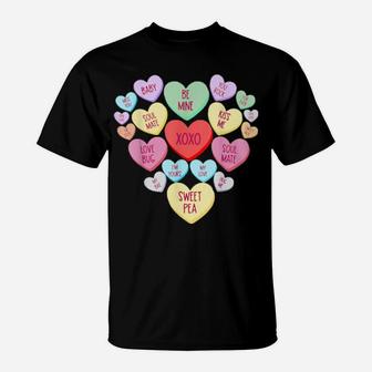 Funny Couple Valentines Day Heart Candy Conversation T-Shirt - Monsterry