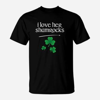 Funny Couples St Pattys Day I Love Her Shamrocks T-Shirt - Thegiftio UK