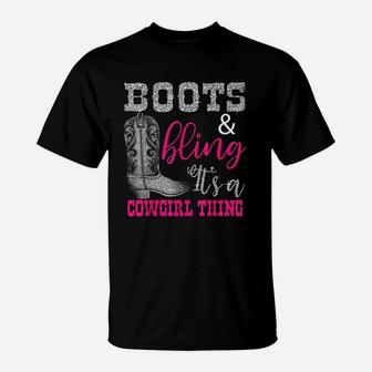 Funny Cowgirl Boots Bling Women Gift Cute Love Country Life T-Shirt | Crazezy