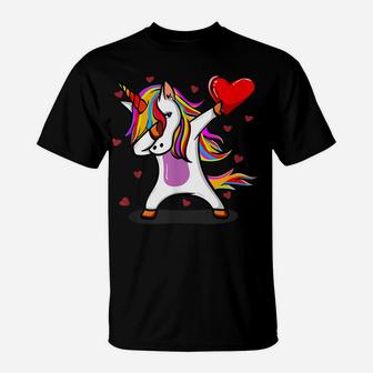 Funny Dabbing Unicorn Heart Valentine's Day Gift Boys Girls T-Shirt | Crazezy