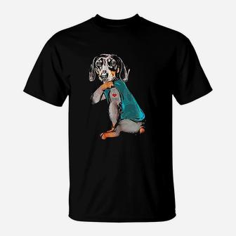 Funny Dachshund Cute Dachshund Dog I Love Mom Tattoo Gift T-Shirt | Crazezy CA