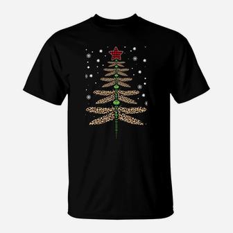 Funny Dragonfly Christmas Tree Ornaments Leopard Red Plaid Sweatshirt T-Shirt | Crazezy CA