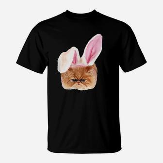 Funny Easter Persian Cat Bunny Ears Adorable Cat Face Fluffy T-Shirt | Crazezy DE