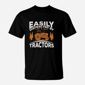 Funny Farming Quote Gift Easily Distracted By Tractors T-Shirt - Thegiftio UK
