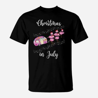 Funny Flamingo Pink Retro Camping Car Christmas In July T-Shirt | Crazezy CA