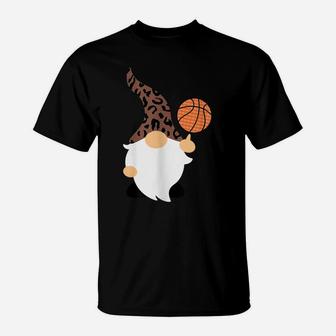 Funny Gnome Basketball Leopard Print For Women Teen Girls T-Shirt | Crazezy