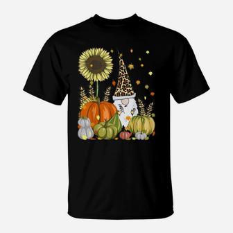 Funny Gnome Leopard & Pumpkin Sunflower Autumn Thanksgiving T-Shirt | Crazezy UK
