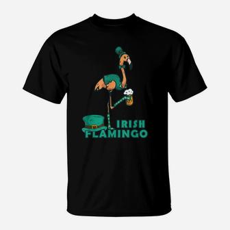 Funny Green Beer Drinking Irish Flamingo St Pattys Day Gift T-Shirt | Crazezy