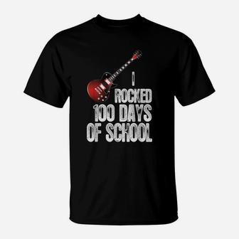 Funny Guitar 100th Day Of School I Rocked 100 Days Of School T-Shirt - Seseable