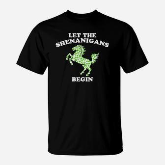 Funny Horse Green St Patricks Day Shenanigans T-Shirt - Thegiftio UK
