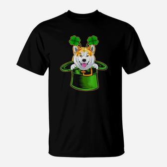 Funny Irish Leprechaun Hat Akita Dog St Patrick's Day T-Shirt - Monsterry