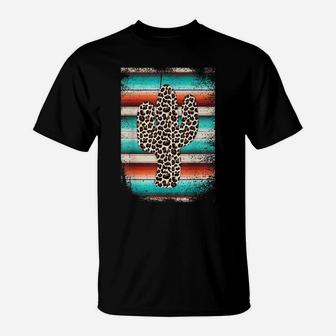 Funny Leopard Cactus Serape Cactus Print Turquoise T-Shirt | Crazezy