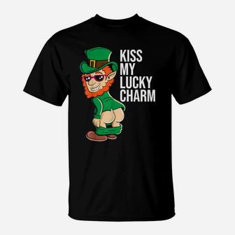 Funny Leprechaun Kiss My Lucky Charm St Patrick's Day Irish T-Shirt - Monsterry
