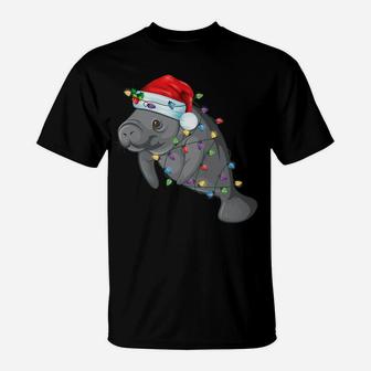 Funny Manatee In Santa Hat Manatee Christmas Pajama Gifts T-Shirt | Crazezy