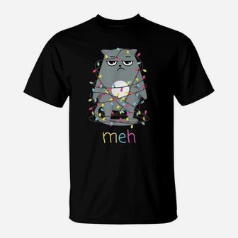 Funny Meh Cat Christmas Lights Shirt For Cat Lovers T-Shirt | Crazezy
