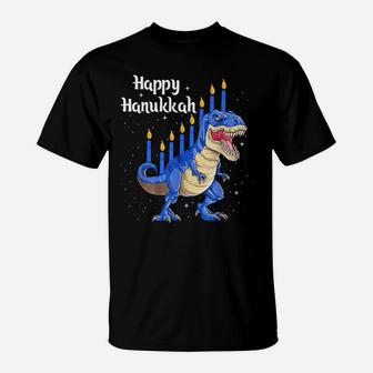 Funny Menorasaurus Rex Dinosaur Chanukkah Happy Hanukkah T-Shirt | Crazezy