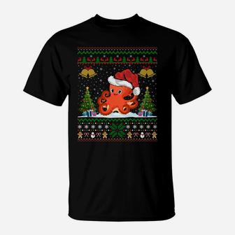 Funny Octopus Xmas Gift Santa Hat Ugly Octopus Christmas Sweatshirt T-Shirt | Crazezy