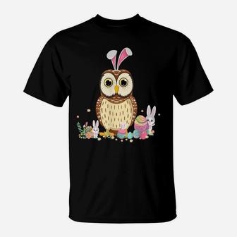 Funny Owl Bunny Ear Easter Day Hunting Egg Rabbit T-Shirt | Crazezy AU