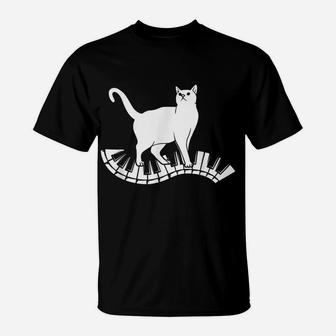 Funny Piano Music Cat Design Men Women Kids Cat Piano Lovers T-Shirt | Crazezy